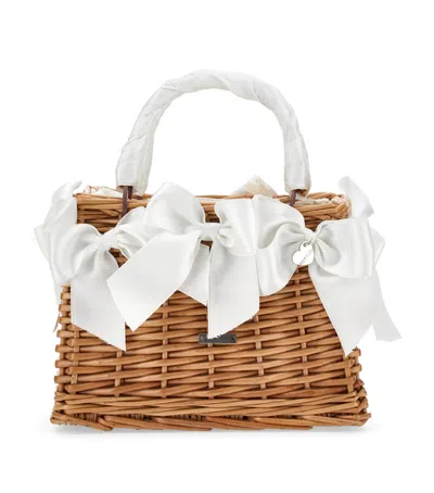 Monnalisa Kids' Wicker Top-handle Bag In White
