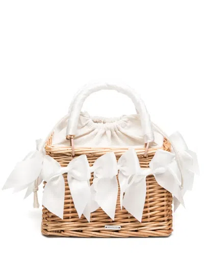 Monnalisa Kids' Wicker Tote Bag In Brown