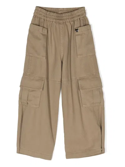 Monnalisa Kids' Wide-leg Cargo Pants In Brown