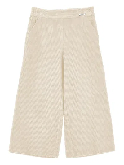 Monnalisa Kids' Wide-leg Corduroy Trousers In Neutral