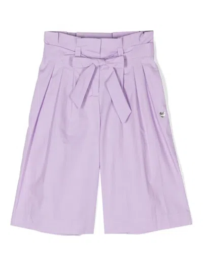 Monnalisa Kids' Wide-leg Cotton Trousers In Purple