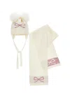 Monnalisa Wool Blend And Lurex Set In Cream + Pink