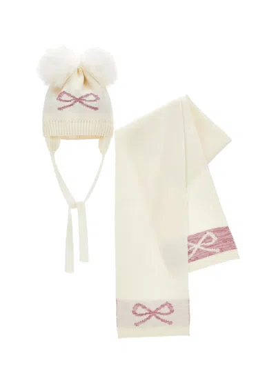 Monnalisa Kids'   Wool Blend And Lurex Set In Cream + Pink