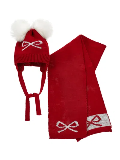 Monnalisa Kids'   Wool Blend And Lurex Set In Red + Cream