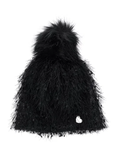 Monnalisa Kids'   Wool Blend Hat With Fringing In Black