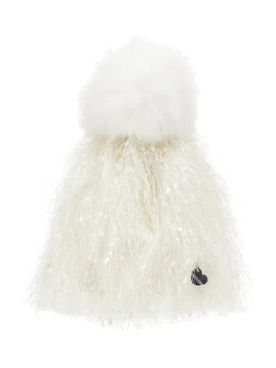 Monnalisa Kids'   Wool Blend Hat With Fringing In Cream