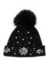 Monnalisa Wool Blend Hat With Rhinestones In Black
