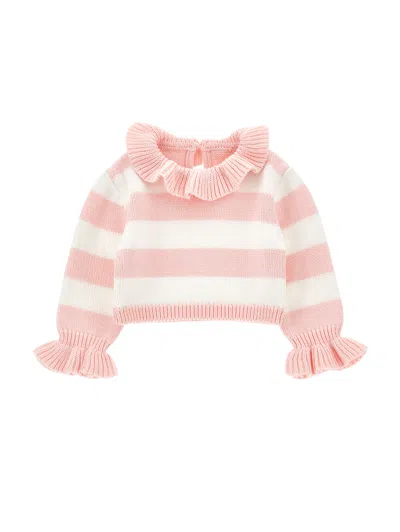 Monnalisa Babies'   Wool Pullover With Collar In Panna + Rosa Fairy Tail