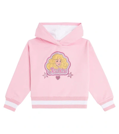 Monnalisa Kids' X Barbie®棉质混纺针织帽衫 In Pink