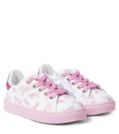 MONNALISA X BARBIE EMBELLISHED LEATHER SNEAKERS