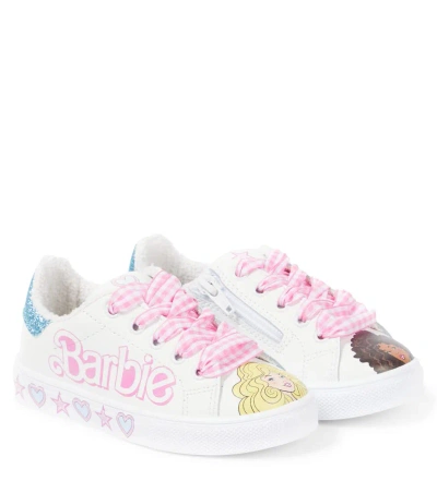 Monnalisa Kids' X Barbie Leather Sneakers In White