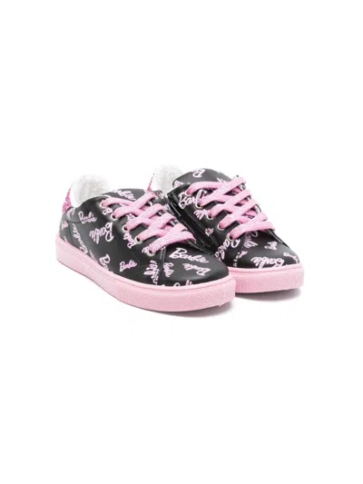 Monnalisa Kids' X Barbie Leather Sneakers In 黑色