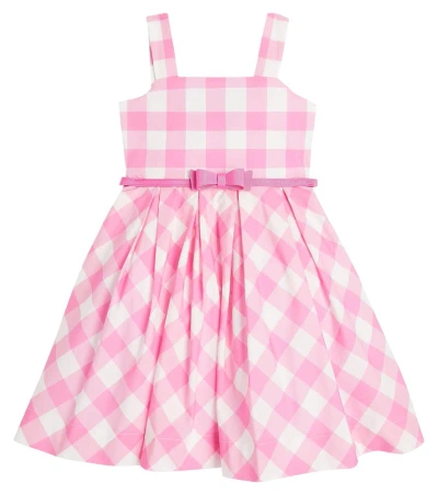 Monnalisa Kids' X Barbie Leather-trimmed Cotton Dress In Pink