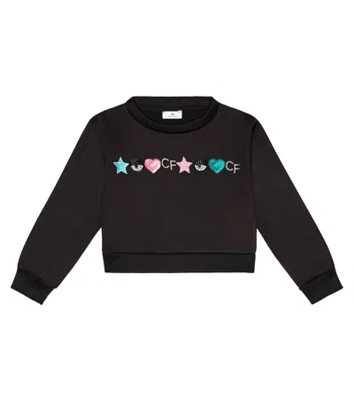 Monnalisa Kids' X Chiara Ferragni Embroidered Jersey Sweatshirt In Black