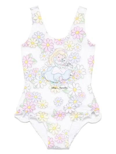 Monnalisa Babies' X Disney Alice In Wonderland Swimsuit In White