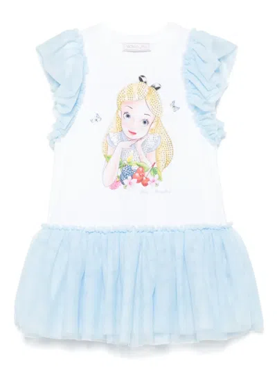 Monnalisa Kids' X Disney Alice-print Dress In White
