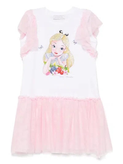 Monnalisa Kids' X Disney Alice-print Dress In White