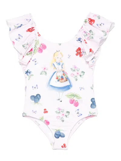Monnalisa Kids' X Disney Alice-print Swimsuit In Pink