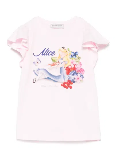 Monnalisa Alice Printed Jersey T-shirt In Pink