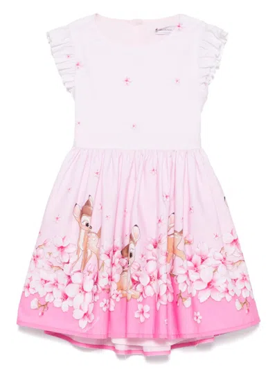 Monnalisa Kids' X Disney Bambi-print Dress In Pink