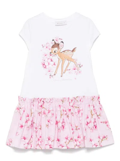 Monnalisa Kids' X Disney Bambi-print Dress In White