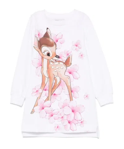 Monnalisa X Disney Bambi-print Dress In White
