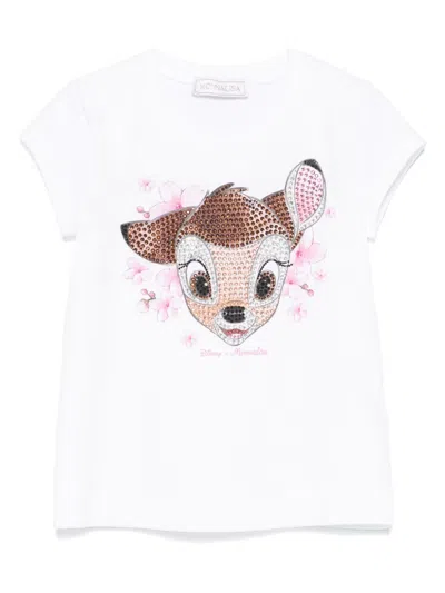 Monnalisa Kids' X Disney Bambi-print T-shirt In White