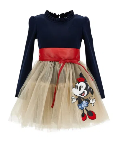 Monnalisa Kids' X Disney Belted Dress In Blue