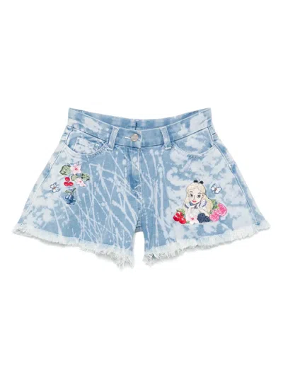 Monnalisa Kids' X Disney Bleached-effect Shorts In Blue