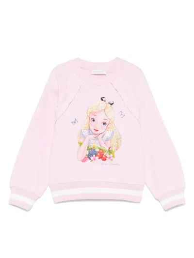 Monnalisa Kids' X Disney Cartoon Print Sweatshirt In Pink