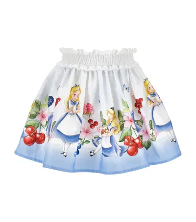 MONNALISA X DISNEY COTTON ALICE IN WONDERLAND PRINT SKIRT