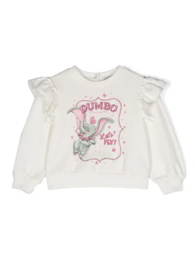 Monnalisa Babies' X Disney Dumbo Ruffled Sweatshirt In White