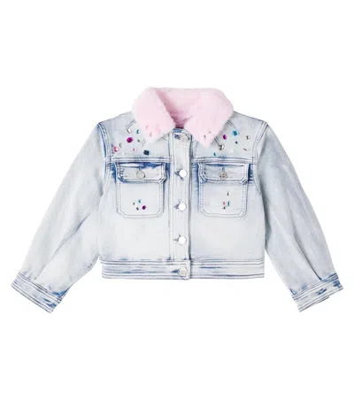 Monnalisa Kids' X Disney Embellished Denim Jacket In Blue