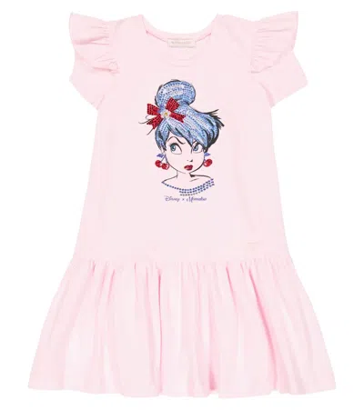 Monnalisa Kids' X Disney Embellished Jersey Dress In Pink