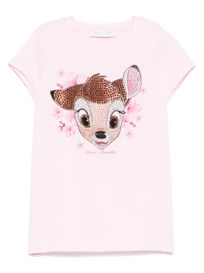 Monnalisa Kids' X Disney Illustration-print T-shirt In Pink