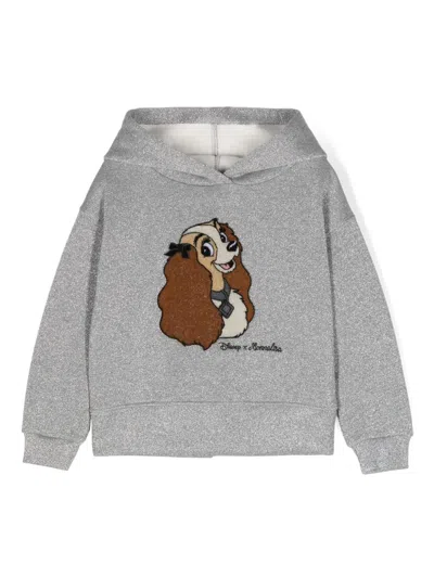 Monnalisa Kids' Lady And The Tramp Print Cotton Hoodie In Grey/silver