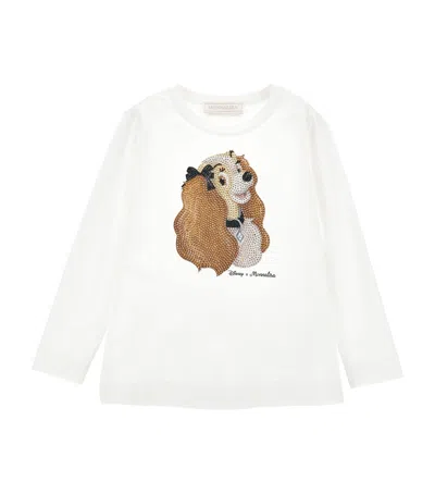 Monnalisa Kids' X Disney Lady Print T-shirt In White