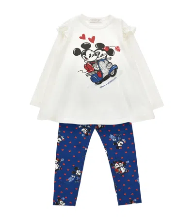 Monnalisa Kids' X Disney Mickey Mouse T-shirt And Leggings Set In Blue