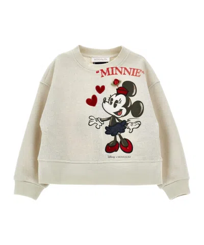 Monnalisa Kids'  X Disney Minnie Mouse Crewneck Sweatshirt In Neutral