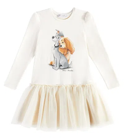 Monnalisa Kids' X Disney Printed Cotton-blend Dress In White