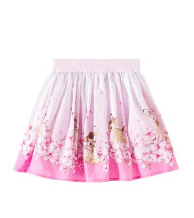 Monnalisa Kids' X Disney Printed Cotton Poplin Skirt In Pink