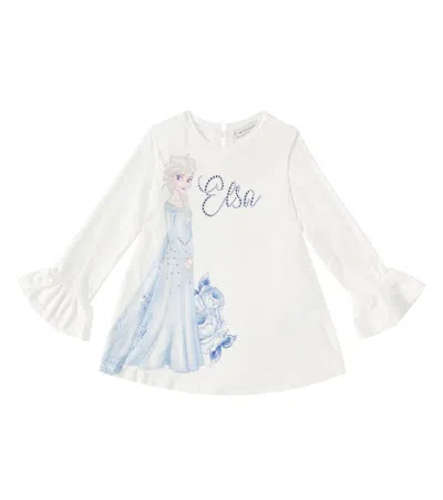 Monnalisa Kids' X Disney Printed Cotton Top In White