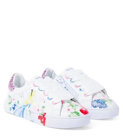 Monnalisa Kids' X Disney Printed Leather Sneakers In Weiss