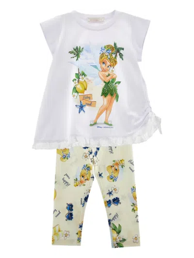 Monnalisa Kids' X Disney Printed Trousers Set In Neutral