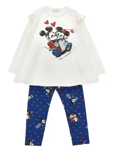 Monnalisa Kids' X Disney Mickey Mouse T-shirt And Leggings Set In Blue