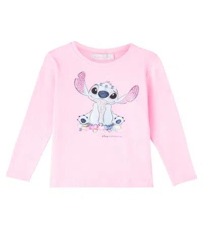 Monnalisa Kids' X Disney Stitch Cotton-blend Jersey Top In Pink