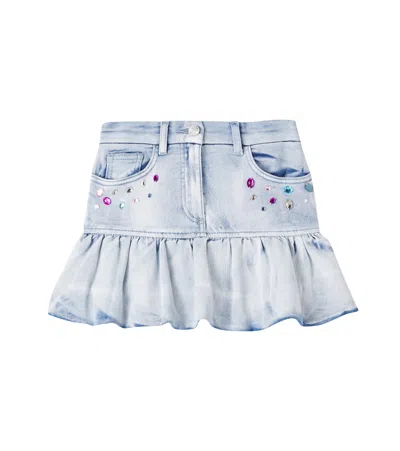 Monnalisa Kids' X Disney Stitch Denim Miniskirt In Blue