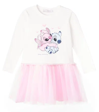 Monnalisa Kids' X Disney Stitch Embellished Dress In White