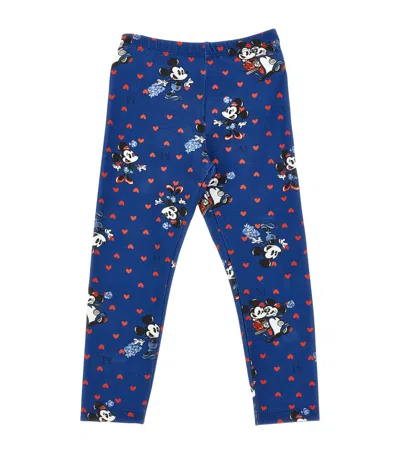 Monnalisa Kids' X Disney Stretch-cotton Printed Leggings In Blue