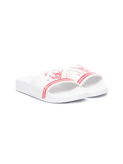 Monnalisa Kids' X Disney Tinkerbell Print Logo Slides In White